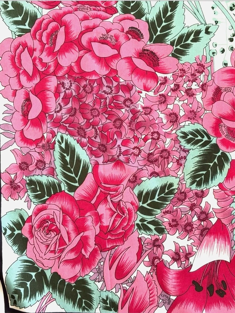 Floral Square Scarf Pink Navy Botanical 27 x 27 Rose Hydrangea Lily